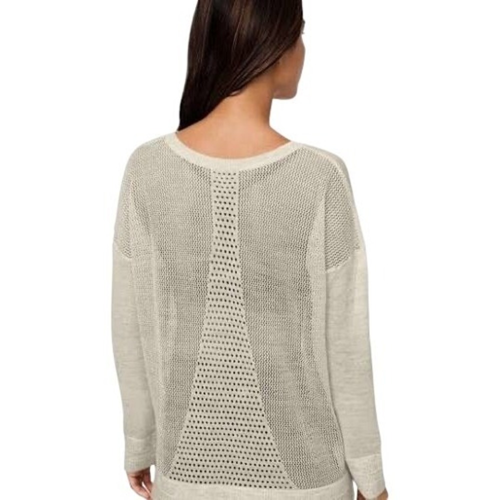 Lululemon Athletica Well Being Crew Sweater Linen Cream Med Crochet‎ Boho Casual